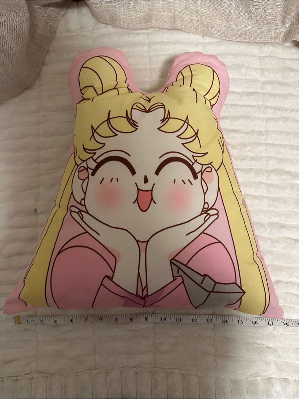 Pink & Yellow Anime Character Plush Throw Pillow - Cute Face Accent Pillow - Picture 4 of 4